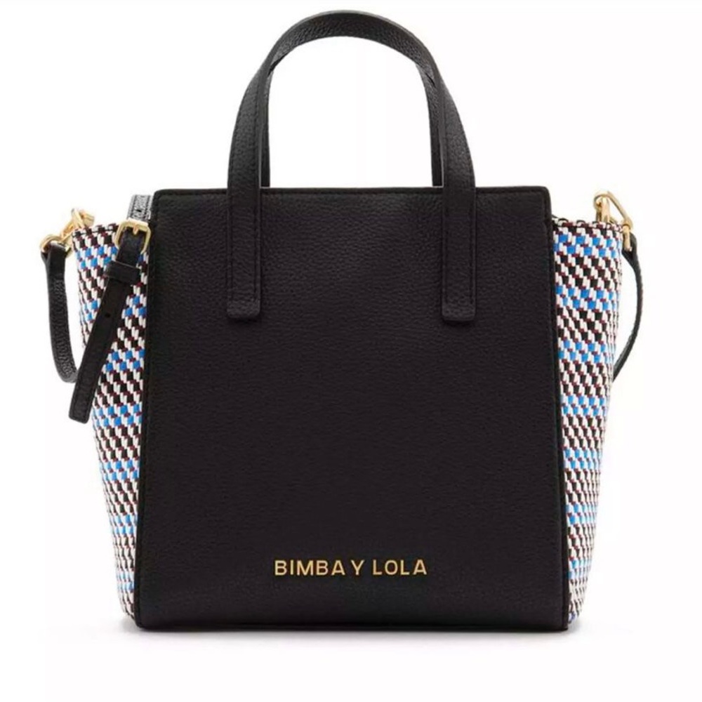 Bimba y Lola black leather woven side panel tote shoulder bag - Picture 2 of 15